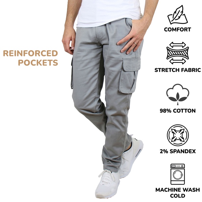 2-Pack Men's Flex-Stretch Cotton Cargo Pants, 31-Inch Inseam - Comfortable and Durable
